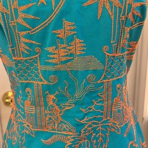 Amazing Vintage Hartly TOCCA Asian Geisha Embroidered Sheath Midi Dress Y2K - Picture 11 of 17